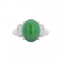 Certified 5 80 Carat Natural Jadeite Jade and Baguette Diamond Platinum Ring - 3922692