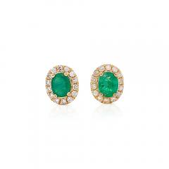 Certified Oval Cut Emerald Diamond Halo Stud Earring in 14K Gold - 3896732