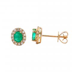 Certified Oval Cut Emerald Diamond Halo Stud Earring in 14K Gold - 3900433