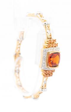 Certified Spessartine Garnet and Diamond in 18K Two Tone Gold Retro Bracelet - 3512784