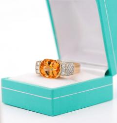 Certified Topaz Half Bezel and Diamond Square Vintage Ring in 18K Two Tone Gold - 3512851