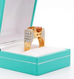 Certified Topaz Half Bezel and Diamond Square Vintage Ring in 18K Two Tone Gold - 3512855