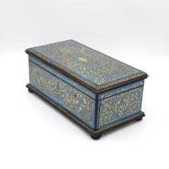 Cerulean Blue Enamel Boullework Box With Brass Inlay French Circa 1850 1860  - 2177237