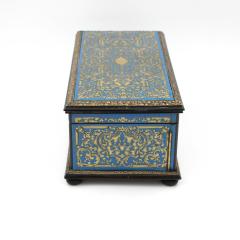 Cerulean Blue Enamel Boullework Box With Brass Inlay French Circa 1850 1860  - 2177240