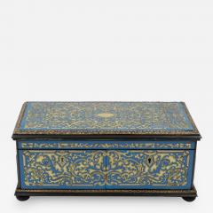 Cerulean Blue Enamel Boullework Box With Brass Inlay French Circa 1850 1860  - 2179724