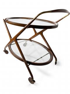 Cesare Lacca Cesare Lacca Italian Mid Century Oval Darkened Teak and Brass Serving Trolley - 4274134