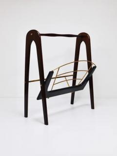 Cesare Lacca Cesare Lacca Midcentury Magazine Rack Mahogany Brass Italy 1950s - 4066434