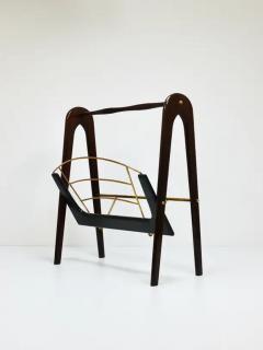 Cesare Lacca Cesare Lacca Midcentury Magazine Rack Mahogany Brass Italy 1950s - 4066435
