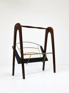 Cesare Lacca Cesare Lacca Midcentury Magazine Rack Mahogany Brass Italy 1950s - 4066436
