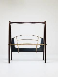 Cesare Lacca Cesare Lacca Midcentury Magazine Rack Mahogany Brass Italy 1950s - 4066438