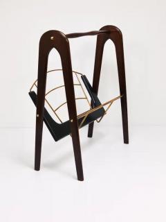 Cesare Lacca Cesare Lacca Midcentury Magazine Rack Mahogany Brass Italy 1950s - 4066504