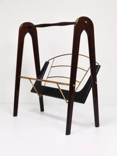 Cesare Lacca Cesare Lacca Midcentury Magazine Rack Mahogany Brass Italy 1950s - 4066505
