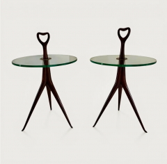 Cesare Lacca Cesare Lacca Pair of Tripod Side Tables with Glass top circa 1950 - 4612793