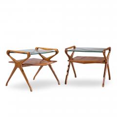 Cesare Lacca Cesare Lacca Style Mid Century Italian Walnut and Brass Side Tables Pair - 4502514
