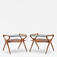 Cesare Lacca Cesare Lacca Style Mid Century Italian Walnut and Brass Side Tables Pair - 4504114