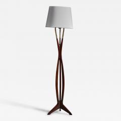 Cesare Lacca Floor Lamp with Brass Walnut and Fabric Italy 1950s - 4771053