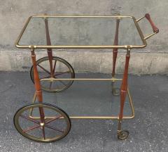 Cesare Lacca Style of Cesare Lacca or Gio Ponti 1950s Brass Walnut Glass Tiered Bar Cart - 3114127