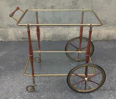 Cesare Lacca Style of Cesare Lacca or Gio Ponti 1950s Brass Walnut Glass Tiered Bar Cart - 3114128