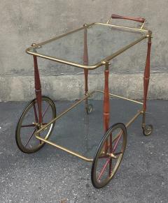 Cesare Lacca Style of Cesare Lacca or Gio Ponti 1950s Brass Walnut Glass Tiered Bar Cart - 3114131