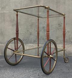 Cesare Lacca Style of Cesare Lacca or Gio Ponti 1950s Brass Walnut Glass Tiered Bar Cart - 3114132