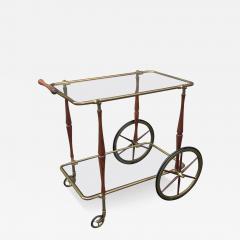 Cesare Lacca Style of Cesare Lacca or Gio Ponti 1950s Brass Walnut Glass Tiered Bar Cart - 3116953