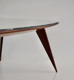 Cesare Lacca large Cesare Lacca walnut coffee table three feet irregular shape mirrored top - 4272024