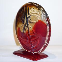 Cesare Toso Cesare Toso 1970s Pair of Abstract Art Red and Amber Murano Glass Round Faces - 618196