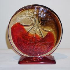 Cesare Toso Cesare Toso 1970s Pair of Abstract Art Red and Amber Murano Glass Round Faces - 618197