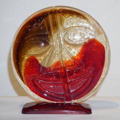 Cesare Toso Cesare Toso 1970s Pair of Abstract Art Red and Amber Murano Glass Round Faces - 618198