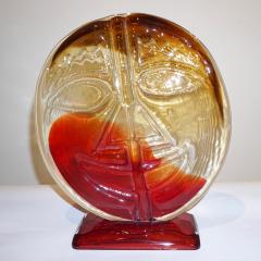 Cesare Toso Cesare Toso 1970s Pair of Abstract Art Red and Amber Murano Glass Round Faces - 618200