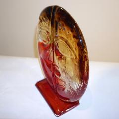 Cesare Toso Cesare Toso 1970s Pair of Abstract Art Red and Amber Murano Glass Round Faces - 618203