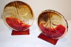 Cesare Toso Cesare Toso 1970s Pair of Abstract Art Red and Amber Murano Glass Round Faces - 618205