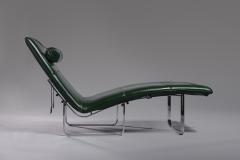 Chaise longue in steel and nappa Scandinavian manufacturer late 1970s  - 2836583