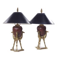 Chapman Mid Century Brass Camel Lamps Pair - 3918321