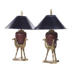 Chapman Mid Century Brass Camel Lamps Pair - 3918322