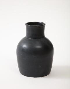 Charcoal Round Vase High Neck Sloping shoulders France c 1950 signed EP - 3296367