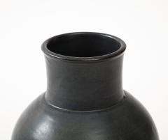 Charcoal Round Vase High Neck Sloping shoulders France c 1950 signed EP - 3296368