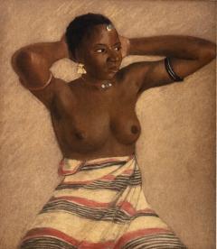 Charcoal and Watercolor Painting of an African Woman Circa 1940s to 1960s - 4614115