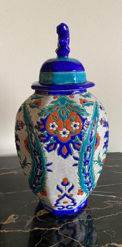 Charles Catteau Charles Catteau Boch Freres covered vase with Iznik polychrome floral decor - 4337356