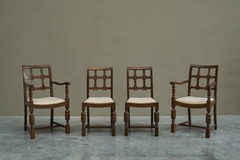 Charles Dudouyt Beautiful Set of 4 French Chairs in Solid Oak and Velvet 1940s - 4803234