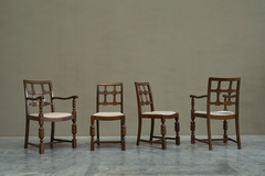 Charles Dudouyt Beautiful Set of 4 French Chairs in Solid Oak and Velvet 1940s - 4803236