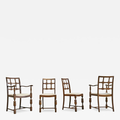 Charles Dudouyt Beautiful Set of 4 French Chairs in Solid Oak and Velvet 1940s - 4804082