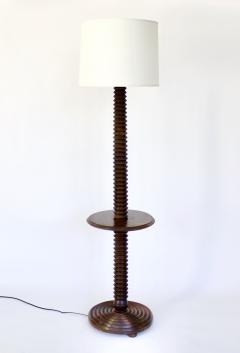 Charles Dudouyt CHARLES DUDOUYT FRENCH DARK STAINED OAK FLOOR LAMP WITH INTEGRATED TABLE - 2882603