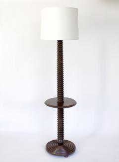 Charles Dudouyt CHARLES DUDOUYT FRENCH DARK STAINED OAK FLOOR LAMP WITH INTEGRATED TABLE - 2882605