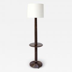 Charles Dudouyt CHARLES DUDOUYT FRENCH DARK STAINED OAK FLOOR LAMP WITH INTEGRATED TABLE - 2885917