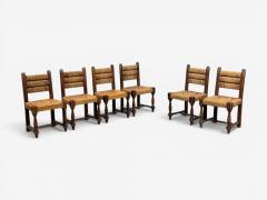 Charles Dudouyt Charles Doudouyt Six Rustic Dining Chairs Oak Rush France 1940s - 4613481