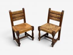 Charles Dudouyt Charles Doudouyt Six Rustic Dining Chairs Oak Rush France 1940s - 4613484