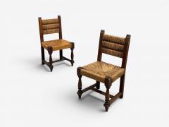 Charles Dudouyt Charles Doudouyt Six Rustic Dining Chairs Oak Rush France 1940s - 4613485