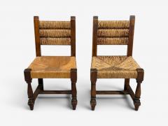 Charles Dudouyt Charles Doudouyt Six Rustic Dining Chairs Oak Rush France 1940s - 4613487