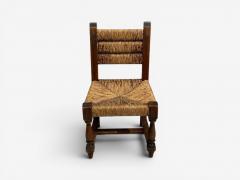 Charles Dudouyt Charles Doudouyt Six Rustic Dining Chairs Oak Rush France 1940s - 4613488